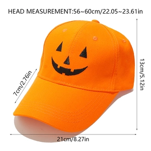 Detailed dimensions of Halloween pumpkin baseball cap with 56-60cm head circumference