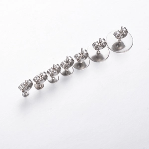 Various sizes of stainless steel flat pad earring posts with backs for jewelry making