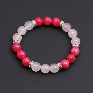 Bracelet en quartz rose facetté 10MM et pierres naturelles avec anneaux strass