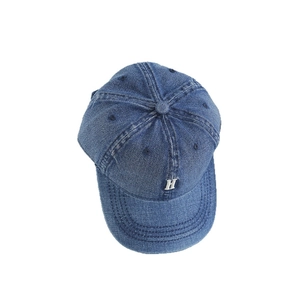 Classic blue denim baseball cap for kids featuring a white embroidered letter H logo