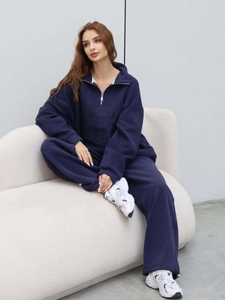Survêtement bleu marine pour femme avec sweat demi-zip et pantalon de jogging