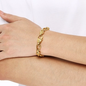 Unique gold lion head stainless steel chain bracelet for men with creative animal design