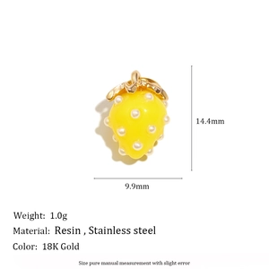 18K gold plated strawberry fruit pendant in resin and stainless steel with size specs