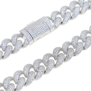 15mm silver iced out Cuban chain necklace with micro-paved zircons and box clasp