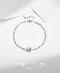 Détail du bracelet tennis en argent sterling S925 avec pendentif en diamant brillant