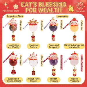 Lucky Cat Pendant Crystal Gemstone Fortune Cat Blind Box Charm Car Bag Hanging Decor Desktop Ornament Gift
