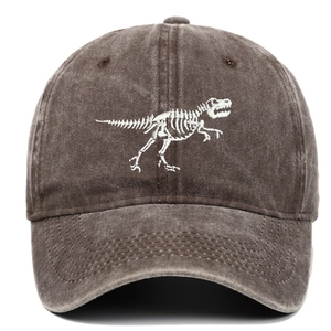 Washed cotton baseball cap with dinosaur embroidery in dark grey vintage style