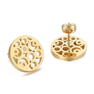 Fashion Stainless Steel Stud Earrings Rhinestone Hollow Geometric Tree Of Life Heart For Women Girls Trend Jewelry
