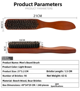 Detailed dimensions of beechwood beard brush with natural boar bristles for men