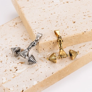 Punk style stainless steel dumbbell hand pendant in gold and silver finishes