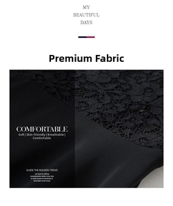 Close-up of elegant black floral lace embroidery on breathable chiffon dress fabric