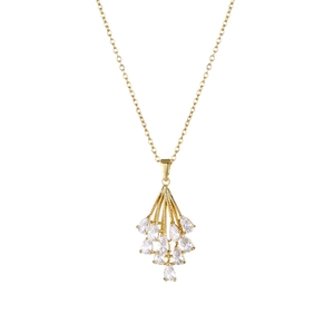 Elegante collana a ventaglio dorata con cristalli di zirconia cubica stratificati