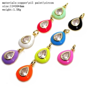 Colorful zircon water drop pendants in copper and oil paint for DIY jewelry making