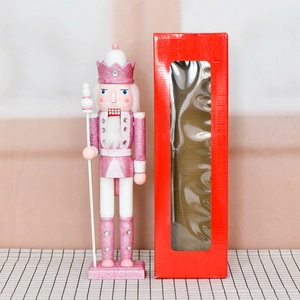 Pink glitter Nutcracker King wooden ornament with scepter and festive display box