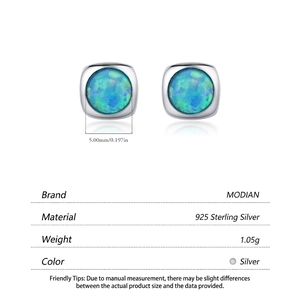 S925 sterling silver opal stud earrings with 5mm diameter and blue-green color play