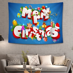 Blaue Merry Christmas Wandbehang mit 3D-Text, festlichen Ornamenten und goldenen Glocken