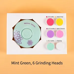Electric baby nail trimmer kit in mint green with 6 interchangeable grinding heads
