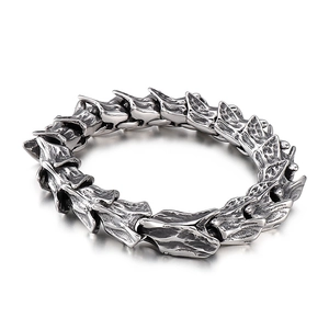 Bracelet chaîne en écailles de dragon punk vintage en acier inoxydable vieilli