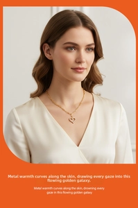 Model wearing a gold heart pendant necklace with shimmering white zircon embellishments