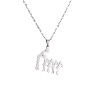 Electroplated Stainless Steel Family Pendant Necklace Mother And Children Silhouette Heart Mother's Day Gift For Women