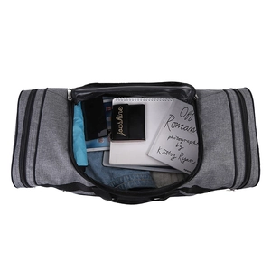 Top view of spacious grey oxford travel bag interior showing large storage capacity