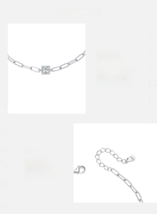 Detailed view of D color VVS1 Moissanite S925 sterling silver chain with S925 hallmark