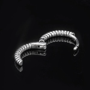 Men's retro skull totem earrings in stainless steel with a spiral textured finish