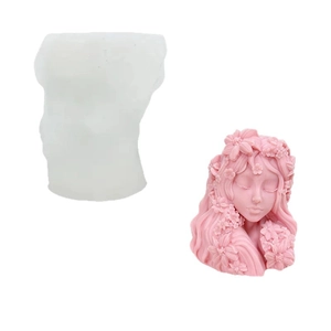 3D sleeping girl with flower crown silicone mold and pink finished candle art piece