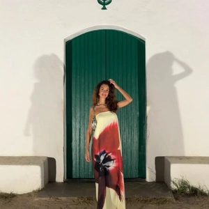 Strapless Maxi Dress Polyester Abstract Floral Print Backless Vacation Elegant Tube Long Dress For Women