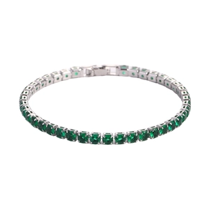 Classic silver tennis bracelet featuring 4mm emerald green square-cut zircon stones