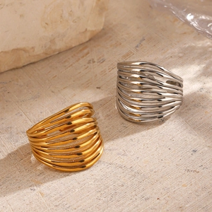 Minimalist multi-layer 18K gold and silver plated stainless steel open ring set