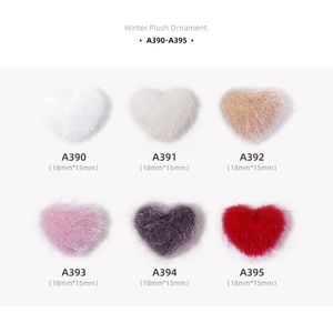 Winter plush heart charms in assorted colors for DIY and nail art decor, 18x15mm set