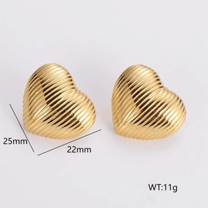 Detailed view of 18k gold plated heart earrings showing size 25x22mm and 11g weight