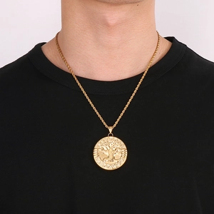 Golden titanium steel tree of life pendant necklace for men and women on rope chain