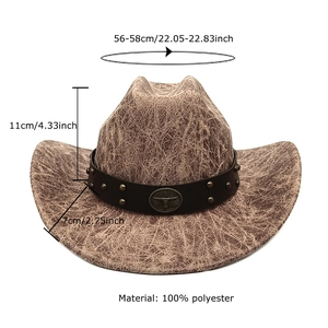 Brown western cowboy hat with suede texture, bull head ornament and metal rivets