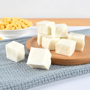 Realistic white miniature tofu model cubes on a wooden tray for dollhouse decoration