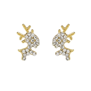 Minimalist gold reindeer stud earrings with sparkling crystals for Christmas jewelry