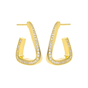 Luxurious gold S925 sterling silver triangle earrings with micro-set zircons on white background