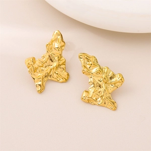 Minimalist gold irregular lava textured folding earrings with a geometric design