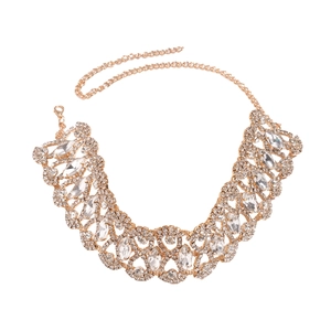 Elegant geometric mesh necklace in rose gold finish with sparkling crystals for women