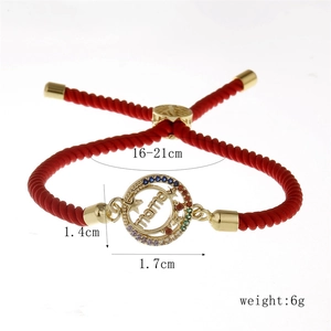 Detail view of red braided MAMA bracelet with measurements 16-21cm and 6g weight