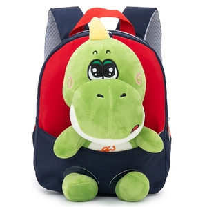 Waterdichte kleuterrugzak met afneembare 3D-knuffel dinosaurus in rood en blauw