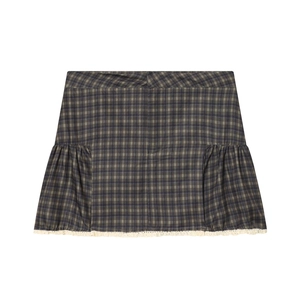 Geruite Minirok Met Kant Trim Hoge Taille Geplooid Preppy Stijl Polyester Voor Dames Modieus Casual