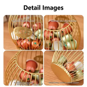 Golden iron coffee pod holder basket with hollow COFFEE lettering and smooth finish