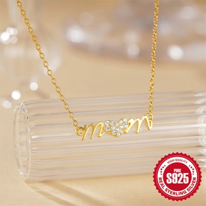 S925 sterling silver heart Mama pendant necklace in gold finish with sparkling cubic zirconia