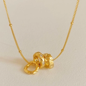 925 Sterling Silver Necklace Interlocking Rings Zircon Pendant Satellite Bead Chain French Elegant Jewelry For Women