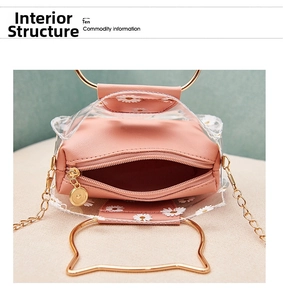 Internal structure of a pink transparent daisy jelly bag with a small inner pouch