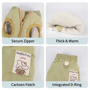 Gilet chaud vert clair pour chien avec doublure polaire et attache de laisse à double anneau