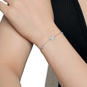 Elegant S925 sterling silver butterfly bracelet with sparkling zircon stones for women