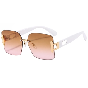 Chic rimless square sunglasses with tea-pink gradient lenses and white temples